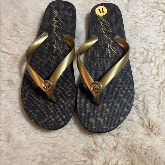 Michael Kors Gold and Brown Sandals with Logo Detail - Picture 2 of 3